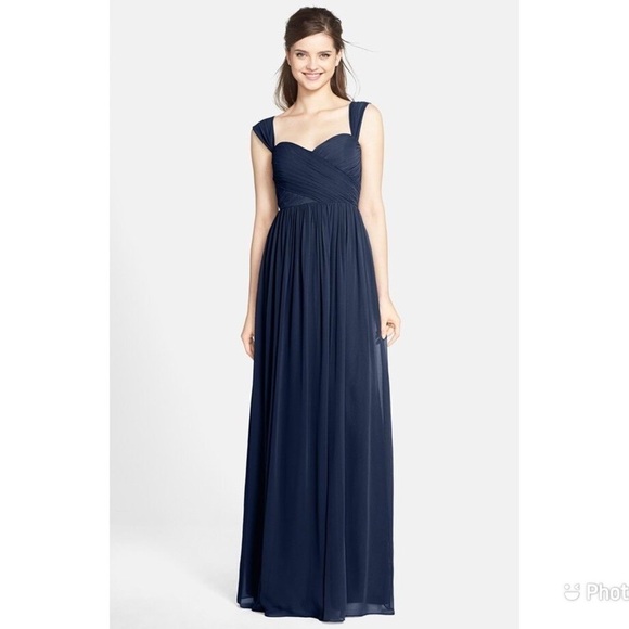 Jenny Yoo Leah Dress Navy Blue Maxi Missing Convertible Straps Sz‎ 6 Bridesmaid - Picture 1 of 5